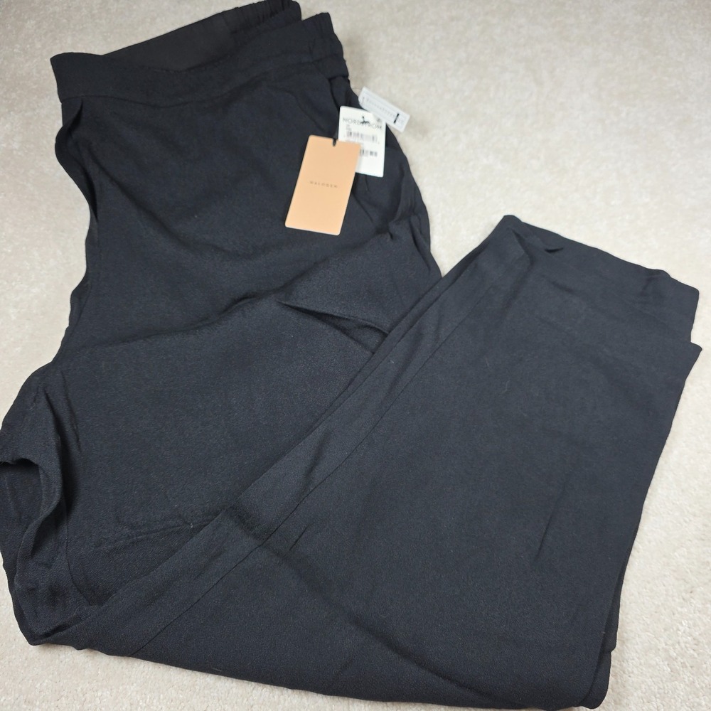 Halogen Pants Womens 20 Black Elastic Waist Ankle Straight Leg Pull-On NWT